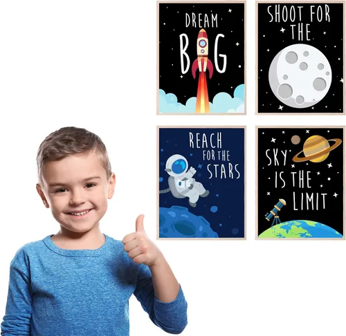 Miniatura 3 de TnT Prints Arte de pared espacial para niños, carteles del sistema solar para niños, carteles para habitación de niños o niñas, juego de 4 sin marco