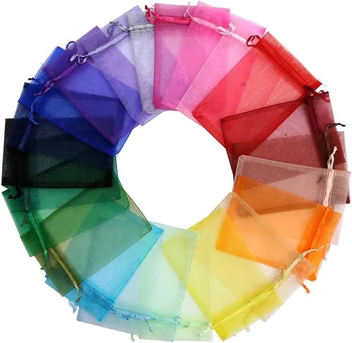 Miniatura 21 de Bolsas de regalo de organza de 5 x 7 pulgadas con cordón para joyas, dulces, flores de lavanda secas, 100 bolsitas rojas, bolsa de malla de tela