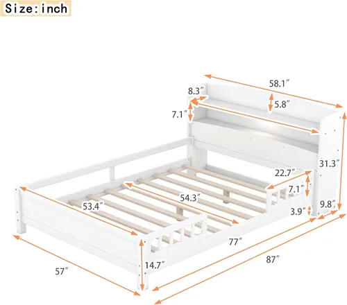 Miniatura 2 de Harper & Bright Designs Base de cama matrimonial con cabecera de almacenamiento y luz LED integrada, cama de plataforma de tamaño matrimonial