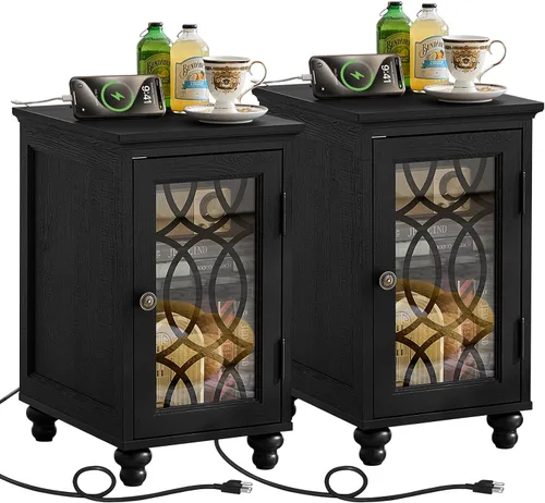 Miniatura 18 de Joaxswe Mesa auxiliar estrecha con puerta de cristal, mesita de noche de 18 x 14 pulgadas con estante ajustable, organizador de gabinete