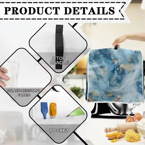 Miniatura 5 de Funda para batidora de pie de mármol azul compatible con mezclador de cocina de 6 a 8 cuartos de galón, cubierta antipolvo, lavable, ajuste