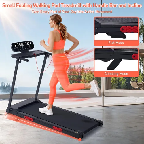 Miniatura 3 de Walking Pad Treadmill with Handle Bar and Incline, 3.5HP Electric Small Treadmills for Home Small Spaces, 0.6-10MPH Portable Mini Treadmills for
