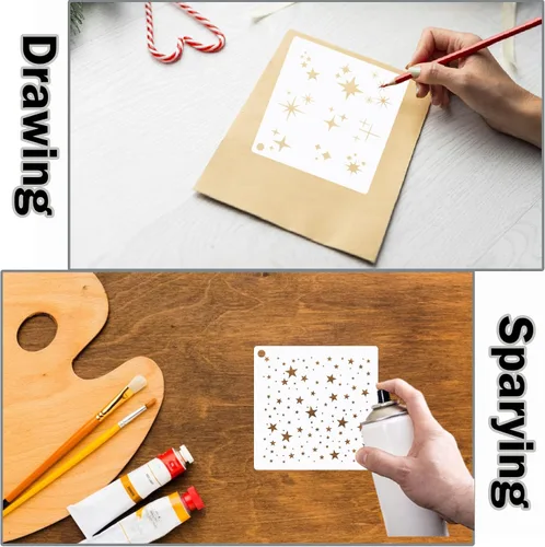 Miniatura 7 de 12 plantillas de estrellas brillantes con fondo de estrellas, plantillas de manualidades, plantillas de medios mixtos para pintar en manualidades