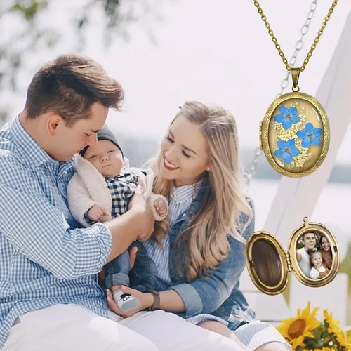 Miniatura 93 de Collar de flores silvestres prensadas con encaje de Forget-Me-Not y Queen Anne Collar de flores prensadas de oro Collares hechos a mano