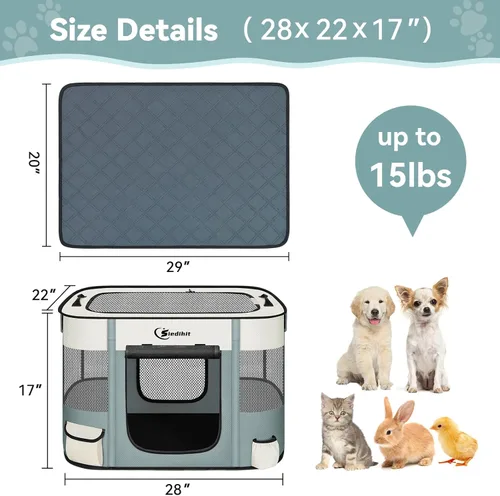 Miniatura 6 de Corralito para perros, gatos y mascotas, corralito portátil para perros en interiores y exteriores, viajes, camping, carpa jaula plegable para Gris