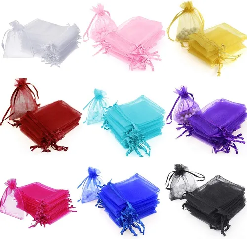 Miniatura 12 de Boshen 100/200 bolsas de organza transparentes para regalos y dulces, bolsas de malla para joyas con cordón al por mayor para detalles de bodas