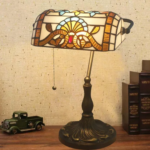 Miniatura 4 de Green Bankers - Lámpara de mesa vintage, luz de escritorio retro, lámpara de escritorio de oficina de vidrieras Tiffany, lámpara de cuentas