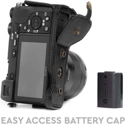 Miniatura 2 de MegaGear MG1014 Ever Ready Funda de cuero para cámara compatible con Sony Alpha A6500 (hasta 0.630-2.756 in) - Negro