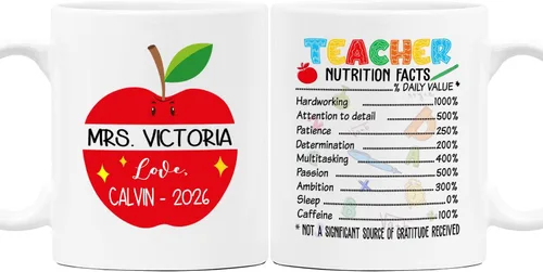 Miniatura 14 de Taza de té de cerámica blanca con texto en inglés "It Takes A Big Heart To Shape Little Minds" de 11 onzas y 15 onzas, taza de café personalizada