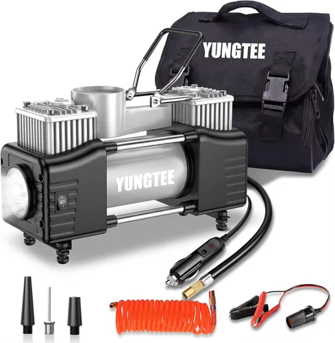 Miniatura 10 de YUNGTEE Inflador de Neumáticos de Servicio Pesado de Doble Cilindro con Accionamiento Directo Bomba de Inflado, Compresor de Aire Portátil de 12V