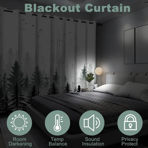Miniatura 5 de AWERT Cortinas opacas para dormitorio, árbol negro con niebla, naturaleza, amanecer, bosque, 2 paneles para sala de estar, bloqueo de calor, 21 x 45