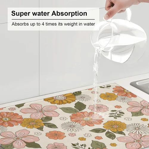Miniatura 5 de Apple Orchard - Tapete de secado de platos de grano de madera de 18 x 24 pulgadas para encimera de cocina, almohadilla absorbente de microfibra