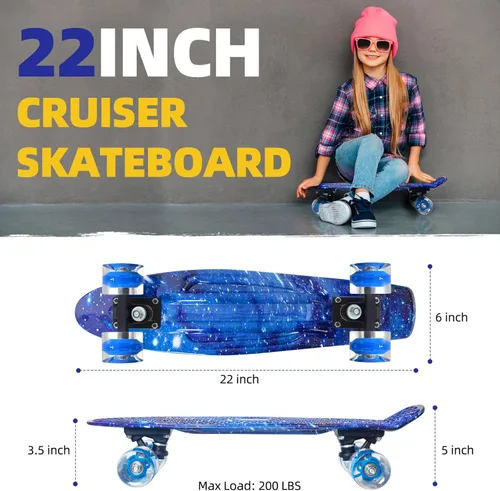 Miniatura 5 de Nattork Patinetas 22 Pulgadas Mini Cruiser Patineta Completa Tablas Retro con Ruedas de Luces Coloridas para Niños, Niñas, Chicos, Principiantes