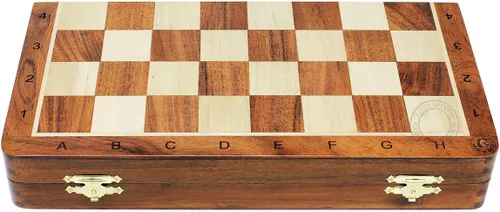 Miniatura 4 de House of Chess - Juego de ajedrez de madera de acacia dorada victoriana Staunton - Tablero de ajedrez plegable de madera de 14 x 14 pulgadas