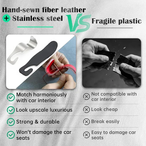 Miniatura 4 de Amooca - Gancho para reposacabezas de asiento de coche, organizador de almacenamiento universal para bolso de mano, abrigo, cuero con metal