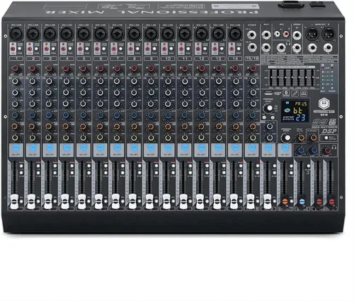 W IN-MIX Mezclador de audio profesional DX16 DJ de 16 canales con 99 efectos DSP, ecualizador de 7 bandas, botón independiente de encendido y