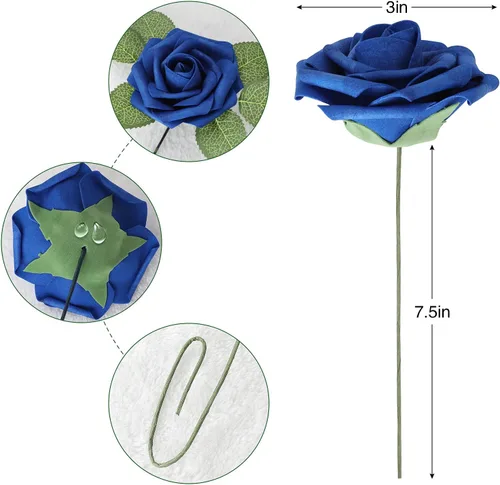 Miniatura 6 de AmyHomie 25 rosas artificiales de aspecto real con tallo para ramos de boda, centros de mesa, arreglos, fiestas, baby shower, día de San Valentín