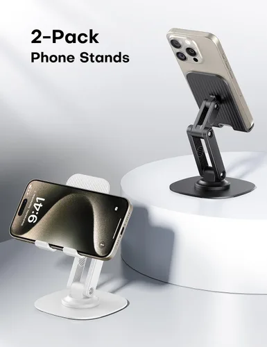 Miniatura 6 de Soporte para teléfono celular OMOTON para escritorio, paquete de 2 unidades, soporte ajustable y plegable para teléfono, soporte móvil giratorio