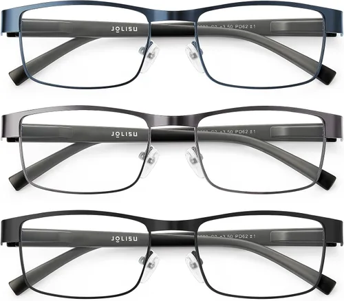JOLISU 3 lentes de luz azul para hombre, marco fino de metal con bloqueo de luz azul para hombre/mujer