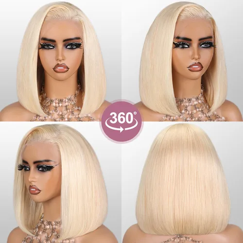 Miniatura 4 de Peluca de cabello humano rubio 613 con encaje frontal, peluca de cabello humano de 13 x 4 con encaje frontal, peluca Bob prearrancada con cabello