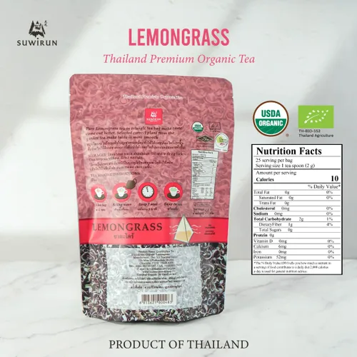 Miniatura 3 de Suwirun Té orgánico de citronela, 25 bolsas, producto de Tailandia, té de hierbas cítrico y refrescante, sin cafeína, sin calorías, alivia