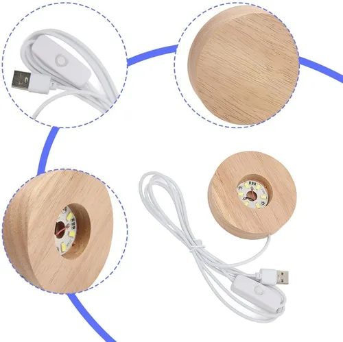 Miniatura 7 de Base de exhibición de luz LED de madera, soporte de lámpara iluminado redondo, centro de mesa de madera, luces rectangulares, asiento, regulable
