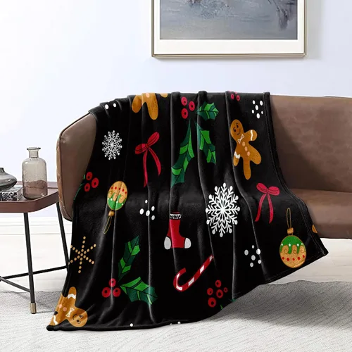 Miniatura 5 de Bedbay Manta de Navidad de dibujos animados, decoración de Navidad, con patrón de copos de nieve de hombre de jengibre, ultra suave, manta