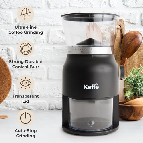 Miniatura 4 de Kaffe - Molinillo eléctrico de café (5.5 onzas), rebabas cónicas, 25 niveles de grosor ajustables, negro mate, cepillo de limpieza incluido
