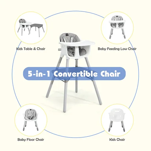 Miniatura 2 de BABY JOY Silla alta, silla alta convertible 5 en 1 para bebés y niños pequeños, asiento elevador, juego de mesa y silla, silla de alimentación Gris
