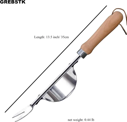 Miniatura 2 de GREBSTK - Horquilla de mano de acero inoxidable con mango de madera de haya, herramienta de jardín para airear, plantar, esparcir mantillo, quitar
