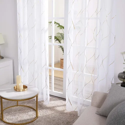 Miniatura 6 de Deconovo Cortinas Semitraslúcidas 2 Paneles, 52A x 54L Pulgadas Cada Una, Gasa con Ojales en la Parte Superior, Filtrante de Luz, Privacidad Diurna