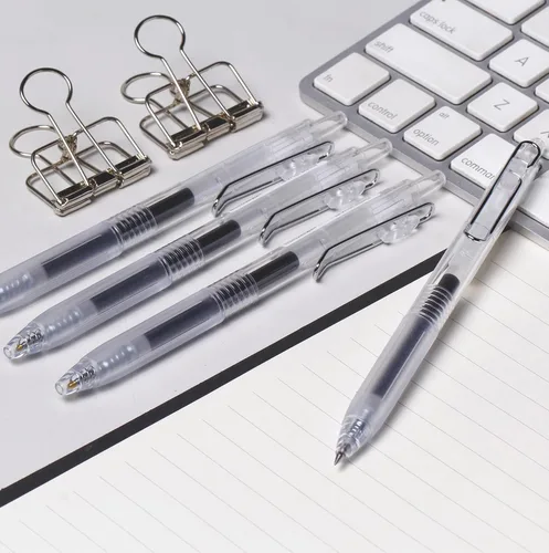 Miniatura 5 de XIZE SH Bolígrafos retráctiles de punta ultrafina de 0.015 in, barriles transparentes, tinta de gel negro, paquete de 8, escritura suave