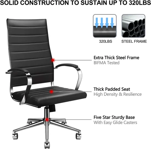 Miniatura 4 de Silla de oficina ergonómica, silla de escritorio giratoria ajustable con reposabrazos en cuero vegano, silla de respaldo alto para soporte lumbar