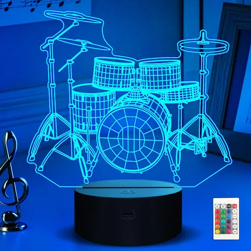 Ammonite - Juego de luces nocturnas de kit de batería, lámpara de ilusión 3D para niños, 16 colores cambiantes con control remoto y temporizador,