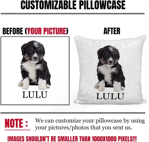 Miniatura 2 de Fundas de almohada personalizadas con lentejuelas y fotos, funda de sirena personalizada con tu foto, cojín decorativo reversible mágico