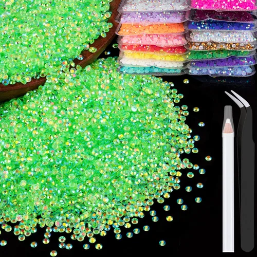 Miniatura 71 de 5000 piezas de diamantes de imitación de resina de 0.118 pulgadas a granel, color verde oscuro AB con parte trasera plana, diamantes de imitación