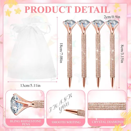 Miniatura 2 de Qilery Juego de 12 bolígrafos de diamante para despedida de soltera, bolígrafos de diamante con llaveros de diamante, bolígrafo de cristal