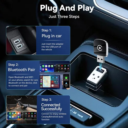 Miniatura 4 de Adaptador Inalámbrico CarPlay 2026 Mejorado para iPhone, 2 en 1 para Apple CarPlay y Android Auto, Convierte Cableado a Inalámbrico, Plug & Play
