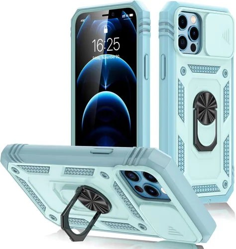 Miniatura 25 de Korecase Funda de protección para iPhone 12 Pro Max Kickstand con cubierta para lente de cámara, deslizante, grado militar, resistente, de doble Rosa
