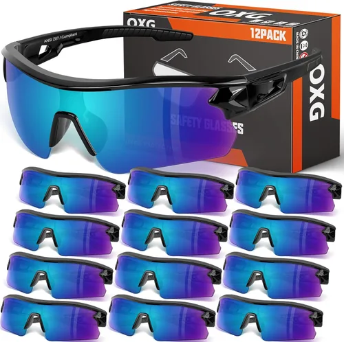 Miniatura 12 de OXG Juego de 3 gafas de seguridad para trabajo para hombres y mujeres, ANSI Z87.1 gafas protectoras resistentes a arañazos e impactos para industria