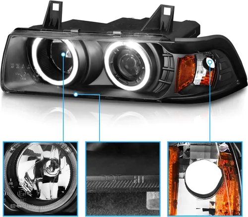 Miniatura 3 de AmeriLite Juego de faros delanteros de repuesto para BMW Serie 3 E36 Sedan 1992-1998 1 pieza LED Halo negro proyector de repuesto – lado
