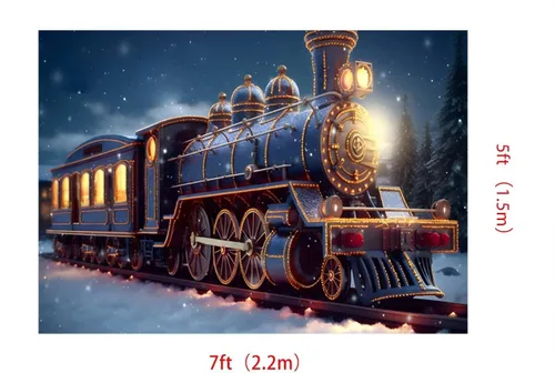Miniatura 2 de Kate Telón de fondo de tren de Navidad para fotografía de invierno, noche nevada, fondo de tela, accesorios de estudio (7 x 5 pies)
