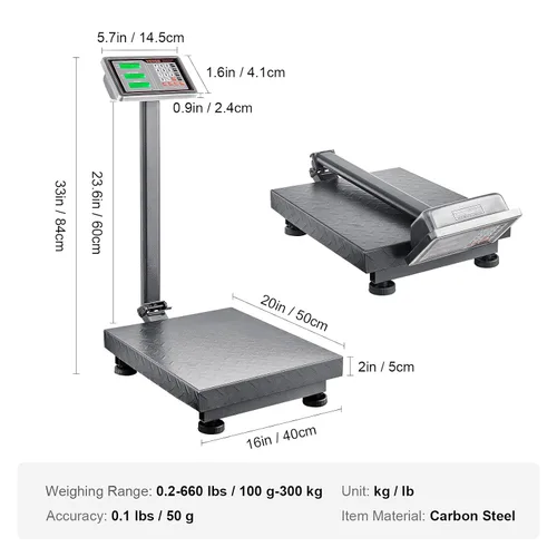 Miniatura 7 de VEVOR Báscula de plataforma digital para computación, carga de 660 libras, báscula de piso de computación de precisión de 0.1 libras con LB/kg