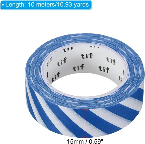 Miniatura 2 de PATIKIL Cinta holográfica Washi de 0.59 pulgadas x 10.93 yardas, 1 rollo de calcomanías autoadhesivas con patrón de rayas para decoración de Azul