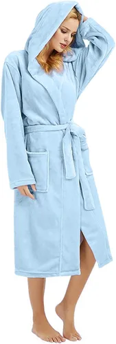 Miniatura 109 de HEARTNICE Bata de forro polar con capucha para mujer, bata de baño suave para mujer, bonito abrigo largo para casa