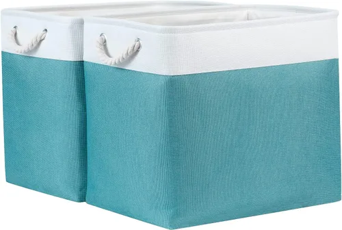 Miniatura 39 de Bidtakay Cestas de almacenamiento de tela con asas [paquete de 2] organizador de lona grande de 16 x 11.8 x 11.8 pulgadas, canastas altas plegables