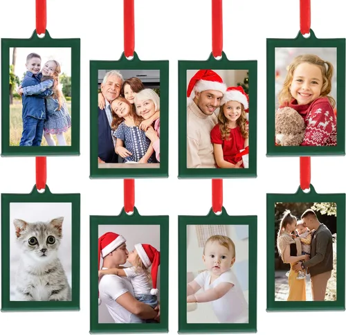 Miniatura 9 de UNIQOOO 8 adornos de marcos de fotos de acrílico negro de Navidad para mostrar fotografías, 2.5 x 2.5 pulgadas decoración colgante festiva, marcos