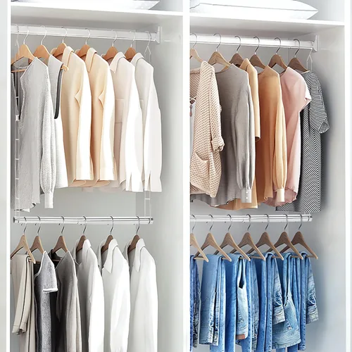 Miniatura 8 de STORAGE MANIAC Barra de colgar para clóset, organizador de colgar para armario con ancho y altura ajustables, barra de colgar para ropa que ahorra