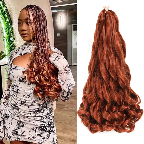Miniatura 24 de Cabello Rizado Francés para Trenzar de 18 Pulgadas, 8 Paquetes Color Borgoña - Cabello para Trenzar Pre-Estirado con Rebote - Extensiones de Cabello