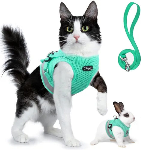 Supet Juego de arnés y correa para gatos, arnés de malla suave ajustable para gatos con correa reflectante para caminar gato y cachorro conejo
